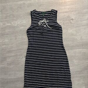 Ralph Lauren Navy and White Striped Midi Dress